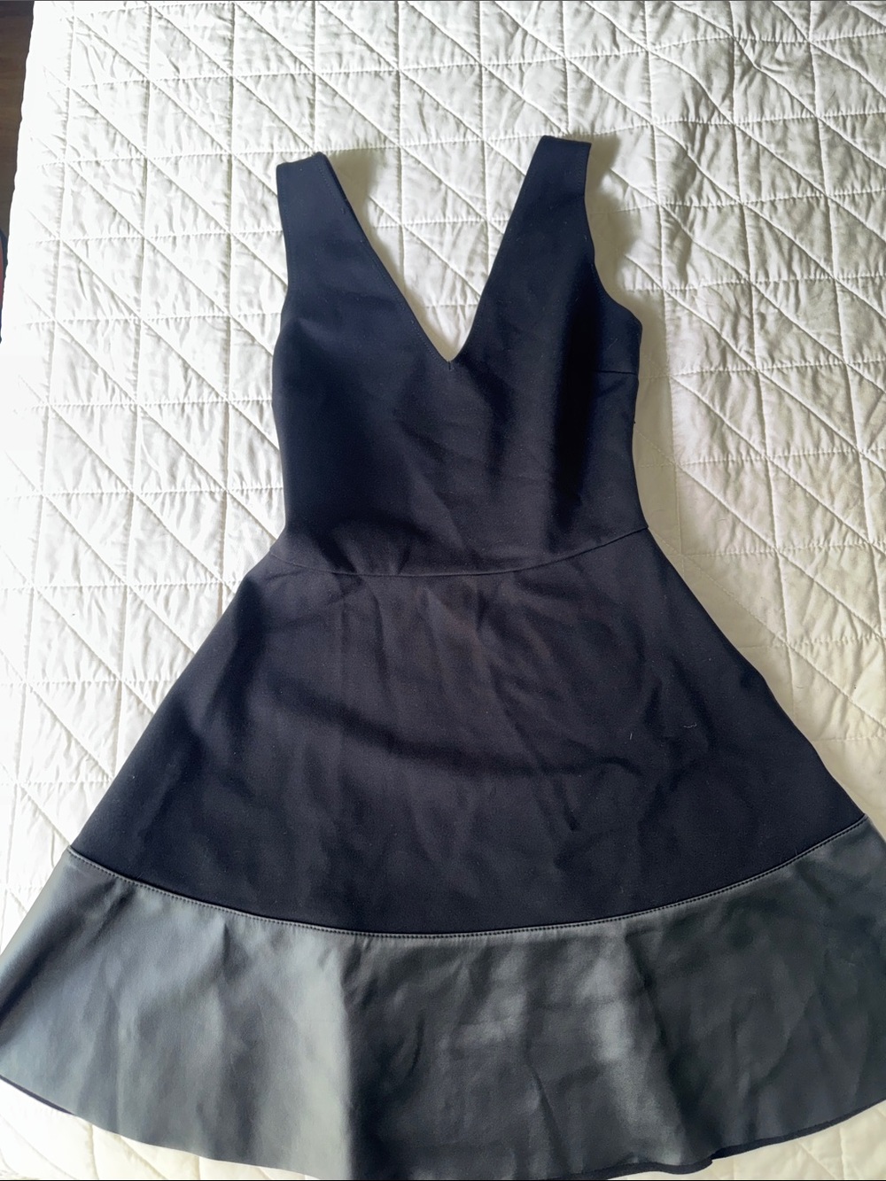 Aqua Black V-Neck Sleeveless Mini Dress with Faux Leather Hem